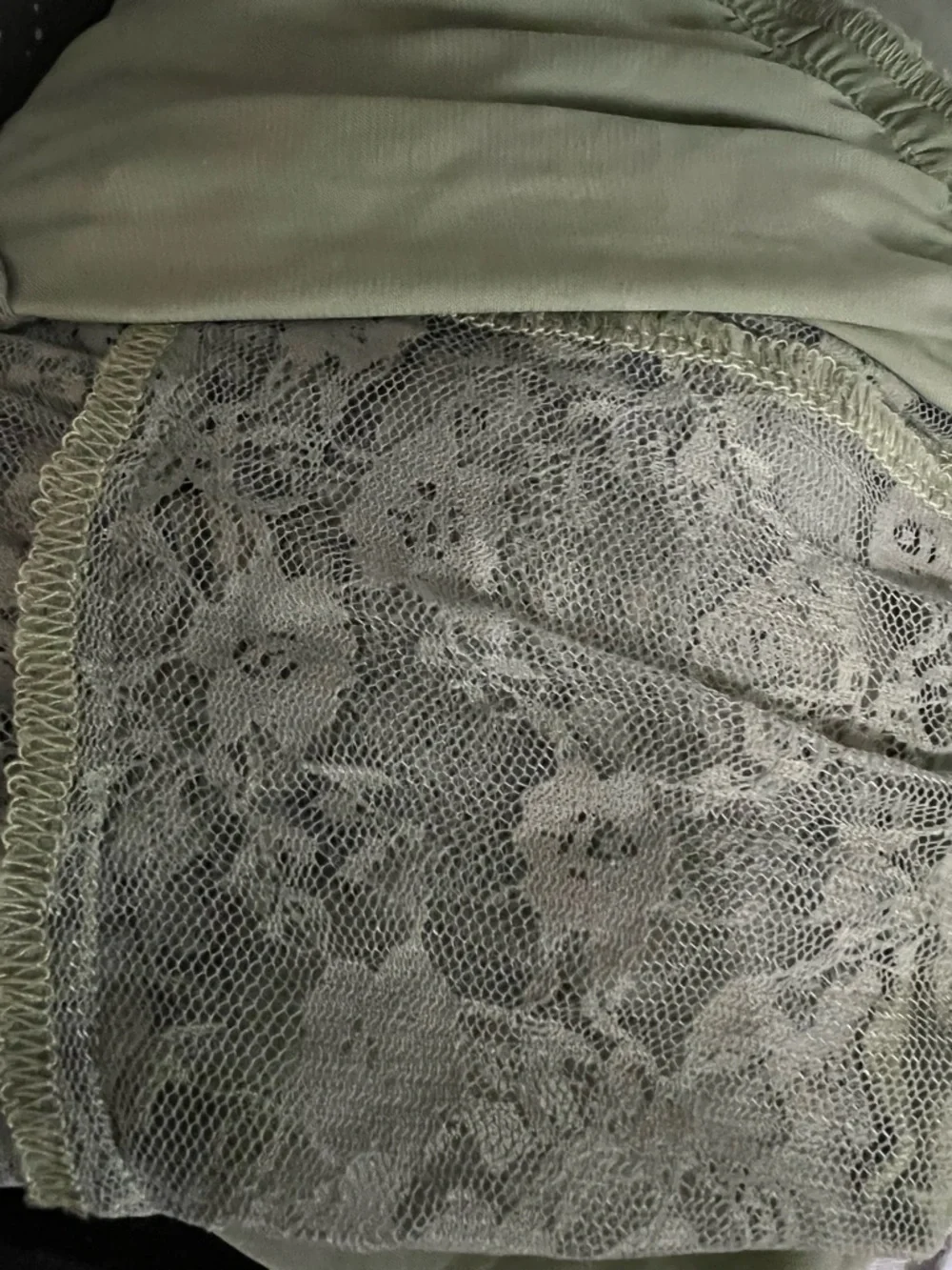 Sage Olive Green Lace-Hem V Drop Waist Mini Dress - Picture 12 of 13